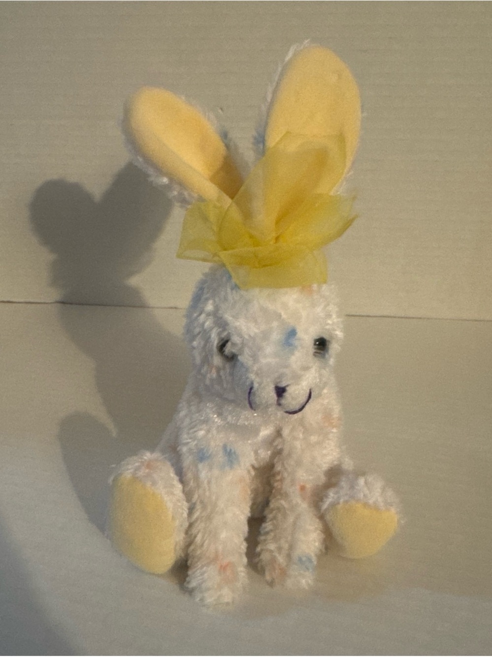 Ty White Bunny Plush with Yellow Ears and Bow